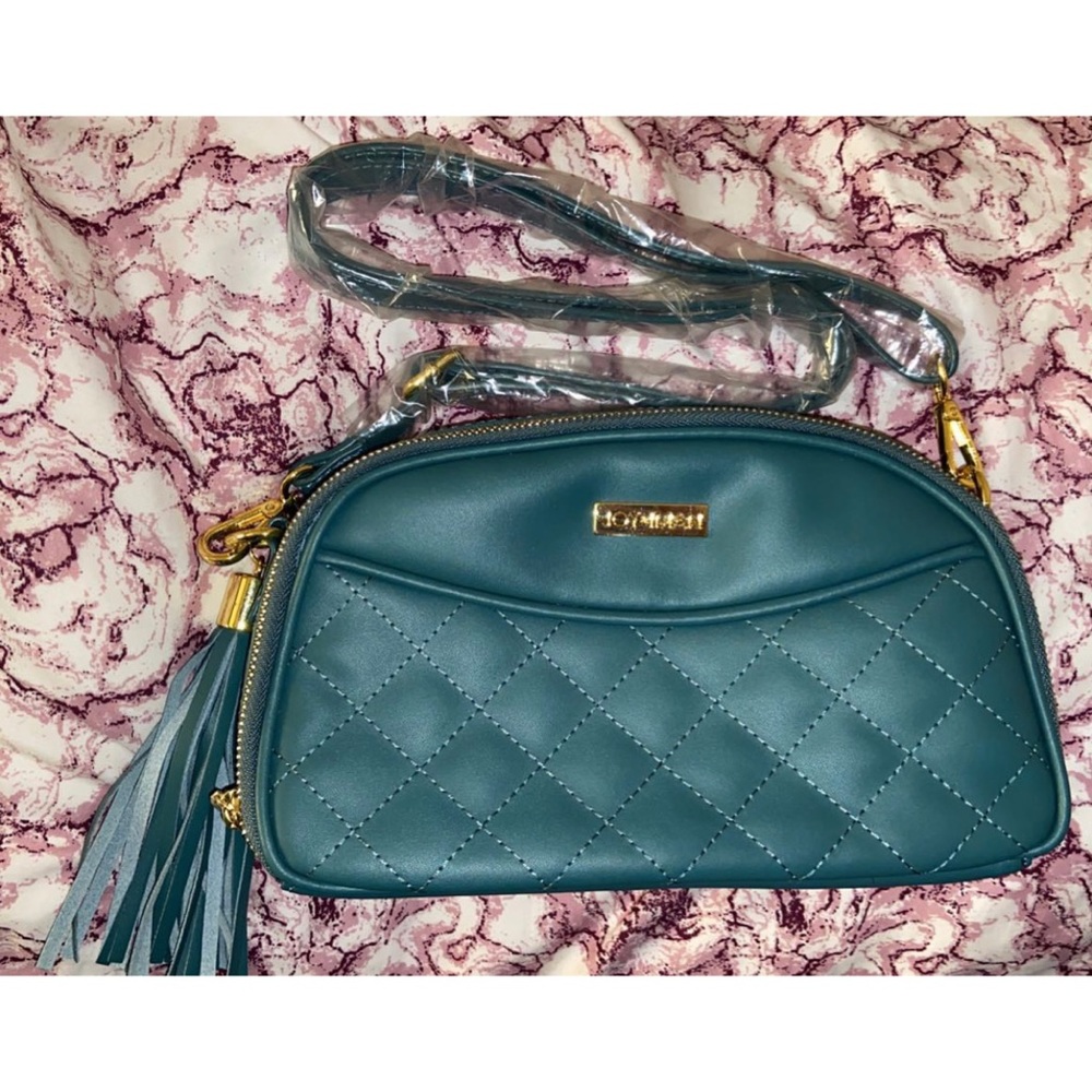 Diamond Quilted Genuine Leather Crossbody- Green